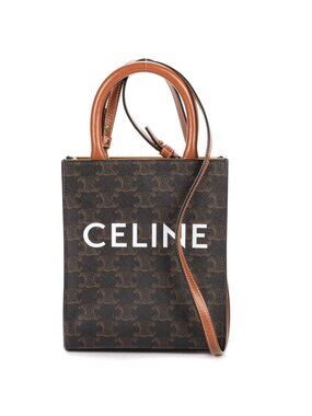 Celine Mini Vertical Cabas Dark Brown Tantriomphe Canvas Tote Bag